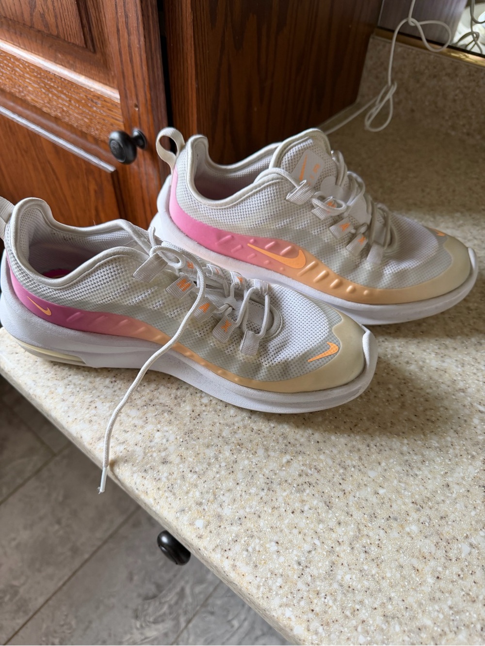 Nike White Sneakers with Pink Insole and Peach Swoosh